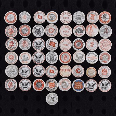 Porcelain Blob Top Bottle Stoppers Lot of 49. Brewer/Business Name: Multiple breweries and 