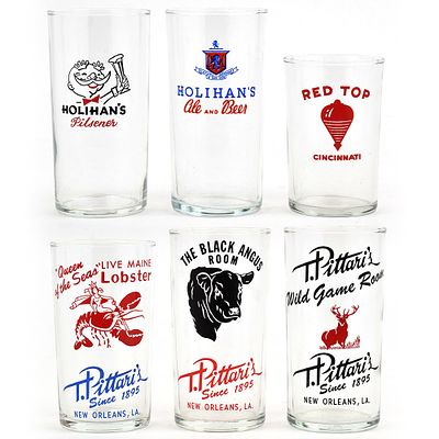 ACL Glasses Lot of 6 Different 1950s HOLIHANS RED TOP. Brewer/Business Name: Multiple breweries 