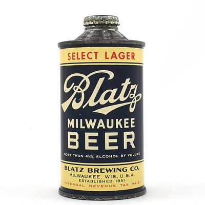 Blatz Milwaukee Beer Flat Bottom Cone Top FBIR 153-6 OUTSTANDING. Brewer/Business Name: Blatz 