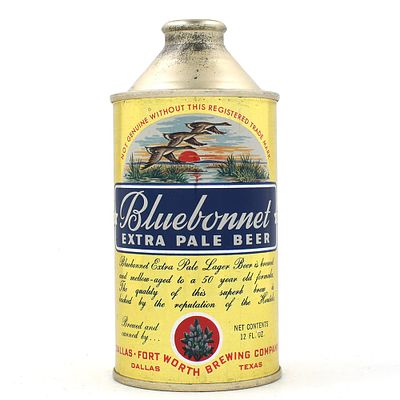 Bluebonnet Extra Pale Beer Cone Top NEAR MINT 153-32. Brewer/Business Name: Dallas-Fort Worth 