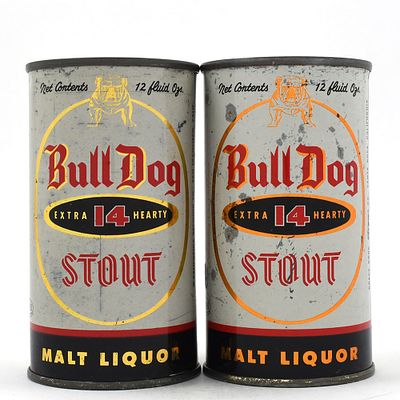 Bull Dog 14 Stout Malt Liquor Flat Tops Lot of 2 GOLD COPPER. Brewer/Business Name: Multiple 