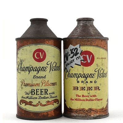Champagne Velvet Pilsener Beer Cone Tops 2 Different. Brewer/Business Name: Terre Haute Brewing 