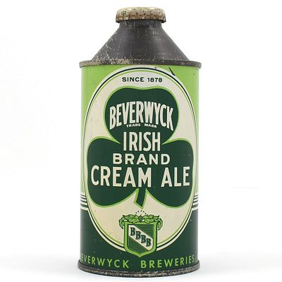 Beverwyck Irish Brand Cream Ale Cone Top 1878 DATE 152-6. Brewer/Business Name: Beverwyck 