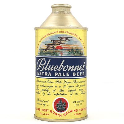 Bluebonnet Extra Pale Beer Cone Top CLEAN 153-32. Brewer/Business Name: Dallas-Fort Worth 