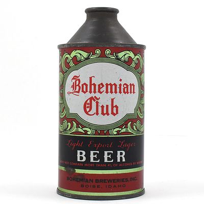 Bohemian Club Beer Cone Top NON-IRTP 154-2. Brewer/Business Name: Bohemian Breweries Inc., Boise, 