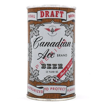 Canadian Ace Draft Beer Zip Top ENAMEL 53-30 OUTSTANDING. Brewer/Business Name: Canadian Ace 