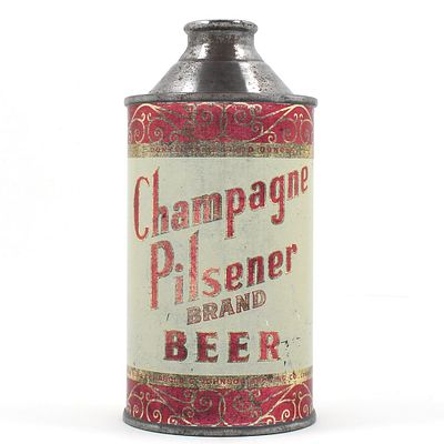 Champagne Pilsener Brand Beer Cone Top 157-3. Brewer/Business Name: Harold C. Johnson Brewing 