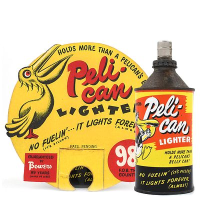 Bowers Peli-Can Lighter Cone Top With Cardboard Topper. Brewer/Business Name: Bowers Lighter Co. 