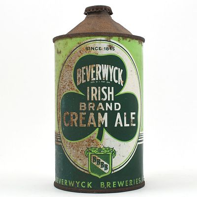Beverwyck Irish Brand Cream Ale Quart Cone Top 1845 DATE 203-4. Brewer/Business Name: Beverwycks 