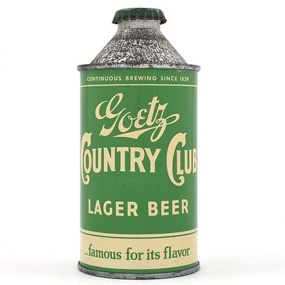 Goetz Country Club Beer Cone Top DNCMT 4 PERCENT 165-18. Brewer/Business Name: M. K. Goetz 