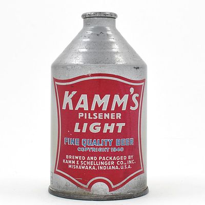 Kamms Light Beer Crowntainer NON-IRTP 196-5. Brewer/Business Name: Kamm &amp; Schellinger Co. 