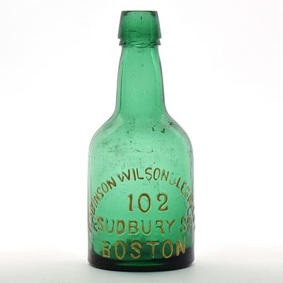 Robinson Wilson and Legallee Bottler Early Pre-Pro Blob Top Soda Bottle EMERALD GREEN. Brewer/Bus 