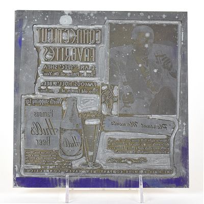 Hulls Beer 1940s Metal Printing Plate for Cardboard Sign YANKEES PITCHER SPEC SHEA PLEASANT MEMORIES