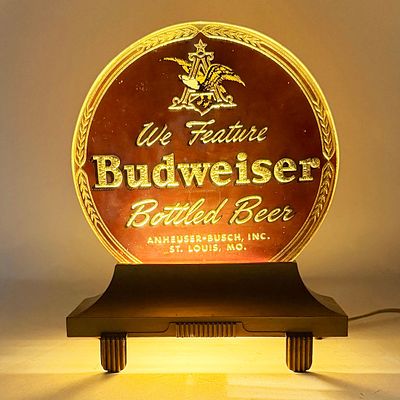 Budweiser Bottled Beer Illuminated ROG Sign. Brewery: Anheuser-Busch. St. Louis, Missouri 
Date: 