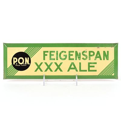 Feigenspan PON XXX Ale 1930s Tin-Over-Cardboard Sign. Brewer/Business Name: Christian Feigenspan 