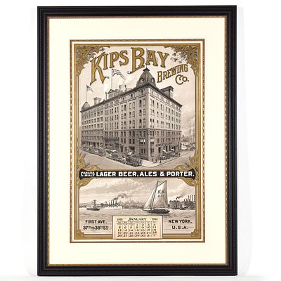 Kips Bay Pre-Prohibition Factory Scene Litho 1913 Calendar EXCEPTIONAL. Brewer: Kips Bay Brewing 