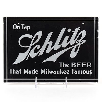 Schlitz On Tap 1930s Reverse-Painted Glass Sign RARE. Brewer/Business Name: Jos. Schlitz Brewing 
