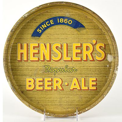 Henslers Popular Beer-Ale 1940s Serving Tray. Brewer/Business Name: Joseph Hensler Brewing Co. 
