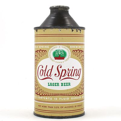 Cold Spring Lager Beer Cone Top ENAMEL ALC STATEMENT 157-29 TOUGH. Brewer/Business Name: Cold 