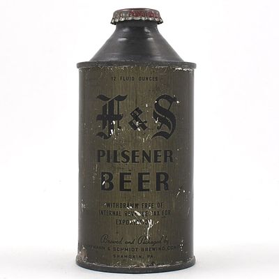 F and S Beer Olive Drab Cone Top 164-10 RARE. Brewer/Business Name: Fuhrmann &amp; Schmidt 