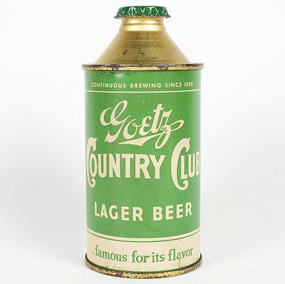 Goetz Country Club Lager Beer Cone Top DNCMT 4 PERCENT 165-18. M. K. Goetz Brewing Co., St. 
