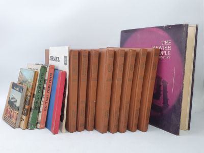 סדרת "תקומת ישראל" 8 כרכים, כריכות מעוטרות בתבליטי נחושת.