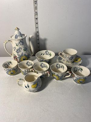 A vintage Hanley bone china coffee service 'Wild Rose' 15 pieces, shipping unavailable