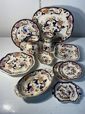 A job lot of assorted Mason's Mandalay pattern Ironstone 11 pieces in total, shipping unavailable