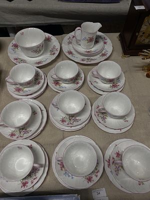 A vintage Shelley bone china tea service 13428 'Stocks' pattern 36 pieces in total, shipping