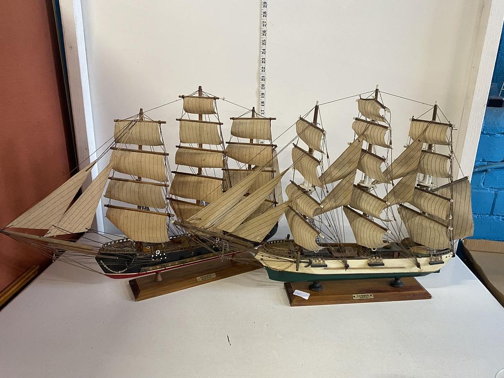 Two hand built wooden ship models, shipping unavailable
