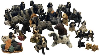 A Collection of Cast Resin Animal Figurines Primarily Depicting Spaniels, No Shipping