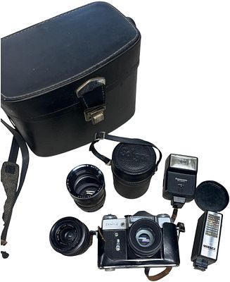 A Collection of Zenit-E Photographic Equipment and Accessories