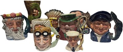 A Collection of Nine Ceramic Items including Character Jugs attributed to Royal Doulton and a 
