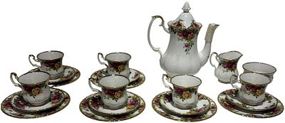 A Royal Albert Old Country Roses Pattern Bone China Coffee Set. 21 pieces