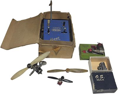 A Collection of Vintage Model Aircraft Equipment including a Fleet PEP3000/P Transmitter and 