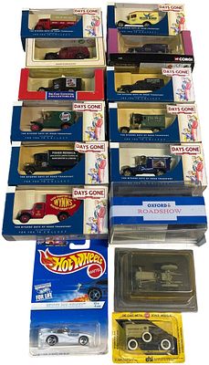Thirteen Boxed Die-Cast Model Vehicles by Lledo, Corgi, Oxford Diecast, Mattel, and Efsi