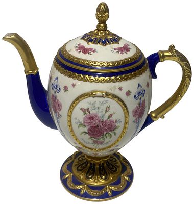 House of Faberg&eacute; The Faberg&eacute; Egg Imperial Teapot (chip to lid) 24cm tall.