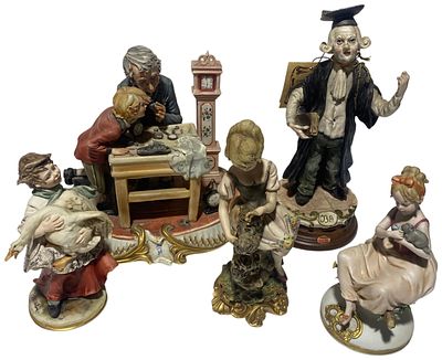 A Collection of Italian Decorative Figurines including Capodimonte and works by Bruno Merli and 