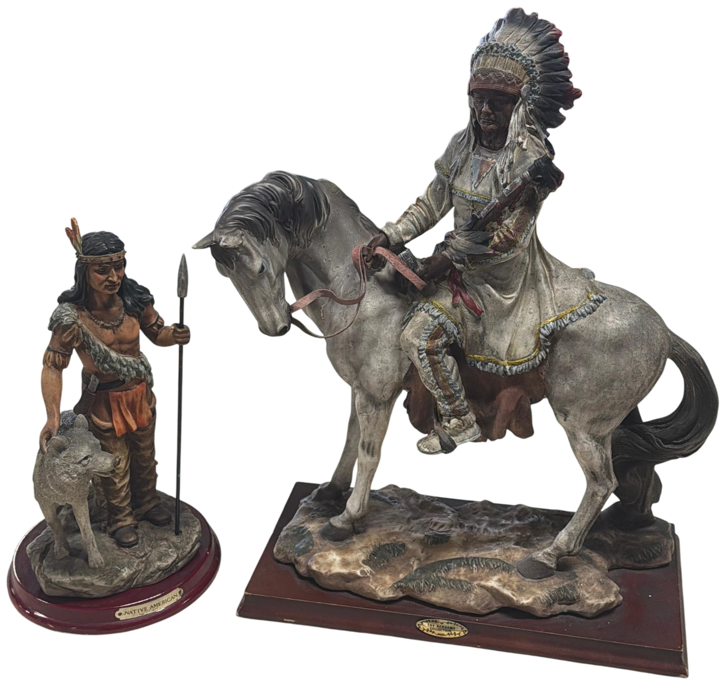 A Pair of Hand-Painted Cast Resin Native American Figurines Tallest 43m