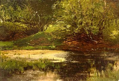 Шишкин Иван Иванович (1832-1898) - Пруд. 1896 г. Холст на картоне, масло. 17,8 х 26,8 см. ПОДПИСЬ 