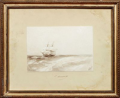 Айвазовский Иван Константинович (1817-1900) - Морской пейзаж с кораблем. 1892 г. Бумага на 
