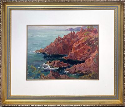 Вещилов Константин Александрович (1878-1945) - Скалистый берег моря. Доска, масло. 25,4 х 33 см. Ве 