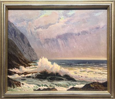 Вещилов Константин Александрович (1878-1945) - Волны, разбивающиеся о скалы. Холст, масло. 53,5 х 