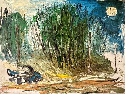 Слепышев Анатолий Степанович (1932-2016) - Лес вдоль дороги. 1989 г. Холст, масло. 200 х 150 см. Э 