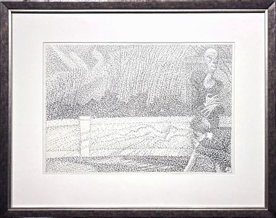 Свешников Борис Петрович (1927-1998) - На балконе. 1987 г. Бумага, тушь, перо. 30 х 43 см. ЭКСПЕРТН 