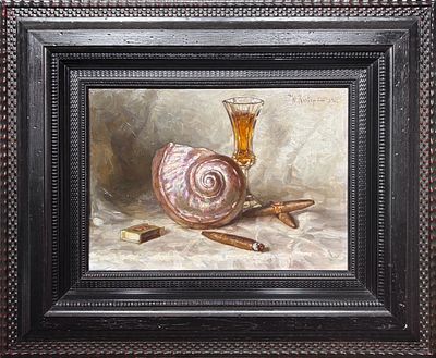 Клевер Юлий Юльевич младший (1882-1942) - Натюрморт с раковиной. 1934 г. Фанера, масло, 30 х 42 см. 