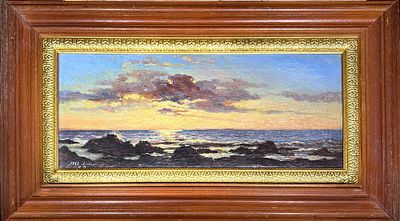 Ге Николай Николаевич (1831-1894) - Закат на море в Ливорно. 1862 г. Холст, масло. 19 х 44 см. ЭКС 