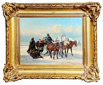 Неизвестный художник - Незадавшаяся поездка. 1840-1860-е гг. Холст, масло. 34,7 х 45,4 см. ЭКСПЕРТ 