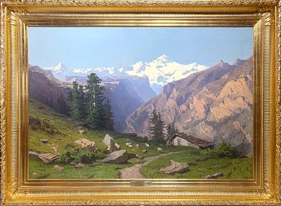 Мещерский Арсений Иванович (1834-1902) - Альпийский пейзаж. 1868 г. Холст, масло. 80,5 х 118,5 см. 