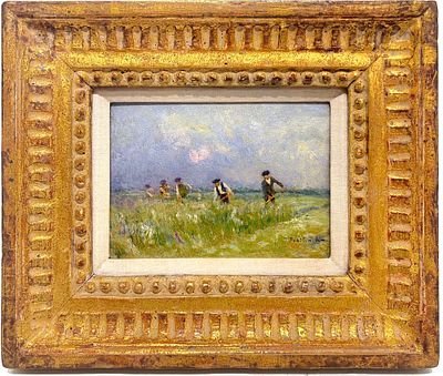 Похитонов Иван Павлович (1850-1923) - Сенокос. Середина 1890-х - 1900-е гг. Дерево, масло. 7,5 х 11 см